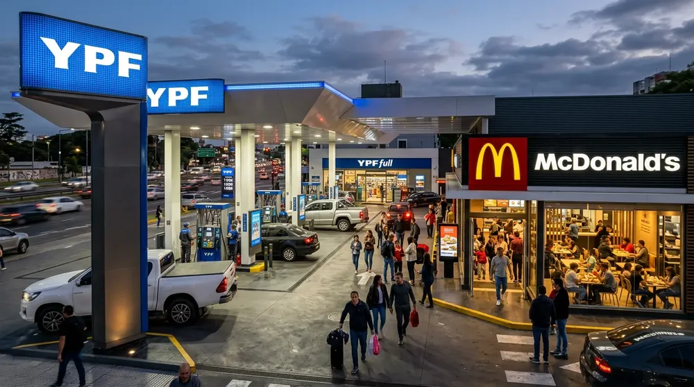 Firefly_Gemini Flash_Imagen hiperrealista de una moderna estación de servicio YPF en Argentina, con un res 292132